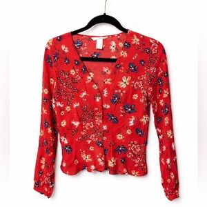 H&M Red Floral Blouse